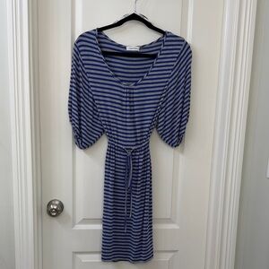 Calvin Klein Blue and Gray Striped Midi Dress